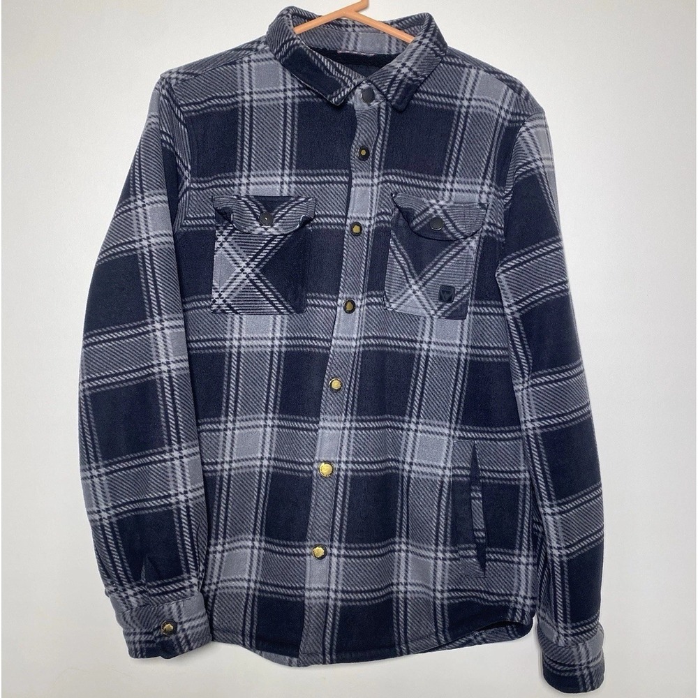 Voyager Sherpa Lined Flannel Plaid Shirt Jacket Men's Medium‎ Black Gray Snap